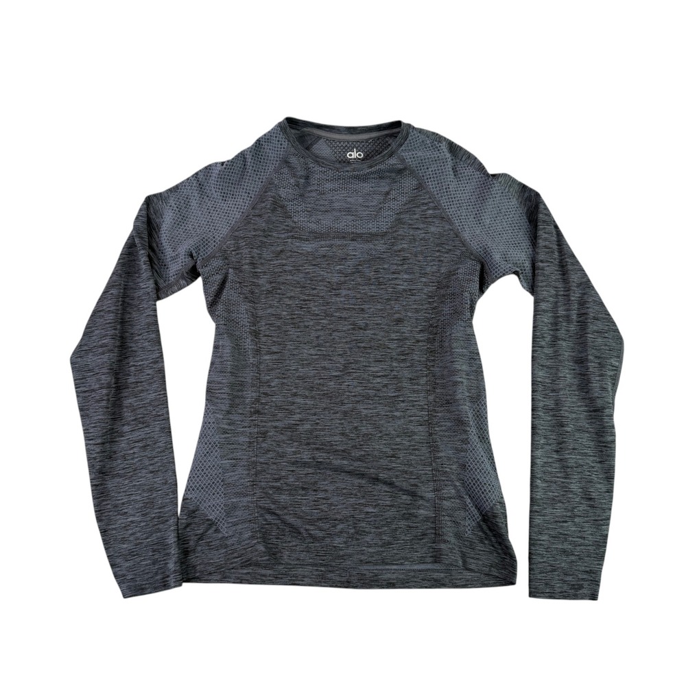 Alo Yoga Long Sleeve Top Women Small Gray Space Dye Seamless Mesh Activewear